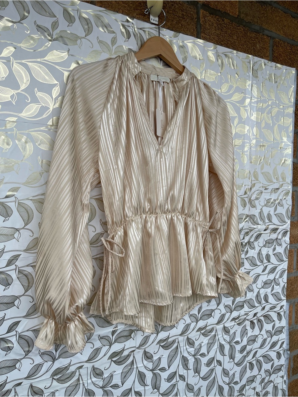 NWT Vita Grace Satin Peplum Top & Asymmetric Skirt Set S/M Champagne Luxury - Picture 10 of 13